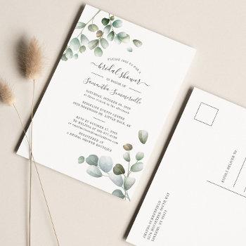 eucalyptus greenery foliage script bridal shower invitation postcard