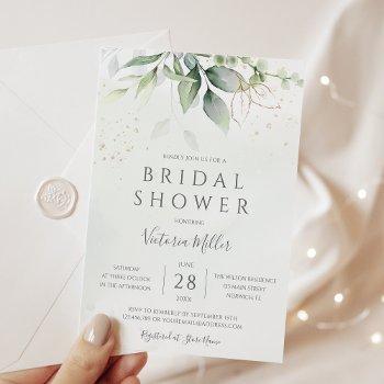 eucalyptus greenery gold leaves bridal shower invitation