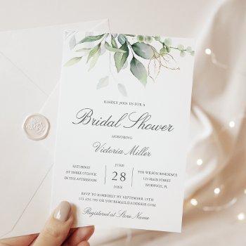 eucalyptus greenery gold leaves bridal shower invitation