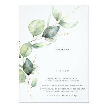 Eucalyptus Greenery Script Bridal Shower Silver Foil Invitation Front View