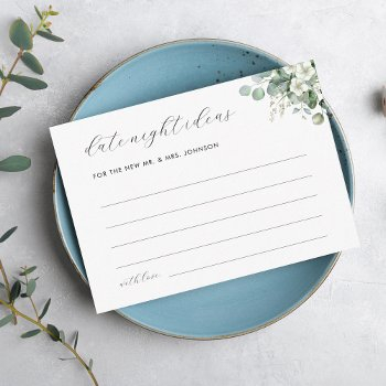 eucalyptus & script date night ideas bridal shower enclosure card