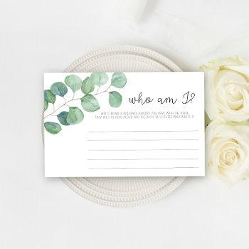 Eucalyptus - Who Am I Bridal Shower Game Stationery Front View