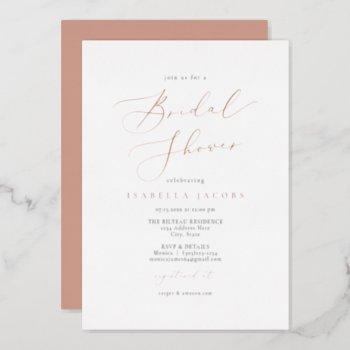 evelyn elegant script rose gold foil bridal shower foil invitation