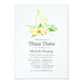 Exotic Floral Wine Toasting Virtual Shower Invitation Front View