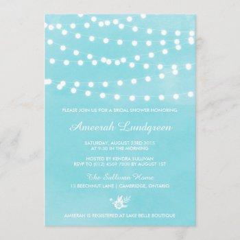 fairy lights turquoise bridal shower invitation