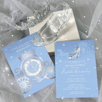 Fairytale Baby Blue Silver Cinderella Quinceanera Invitation Front View