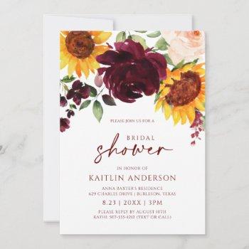 fall bridal shower sunflower roses burgundy red in invitation