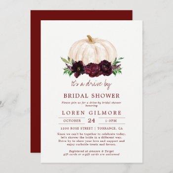 fall burgundy pumpkin drive by bridal shower invitation