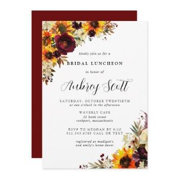 fall flowers sunflower rose bridal shower luncheon invitation