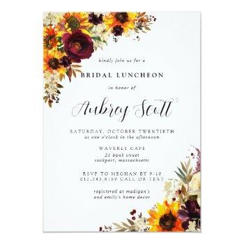Fall Flowers Sunflower Rose Bridal Shower Luncheon Invitation Front View