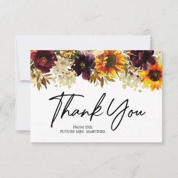 fall flowers sunflower rose bridal shower thank you card