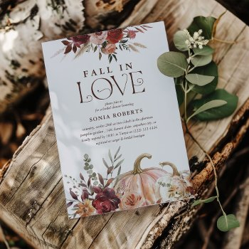 'fall in love' autumn blooms pumpkin bridal shower invitation