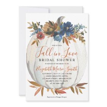 fall in love blue floral pumpkin bridal shower invitation