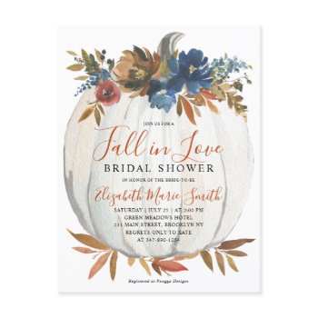 fall in love blue floral pumpkin bridal shower postcard