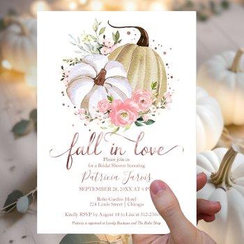 fall in love bridal shower pumpkin floral invitation