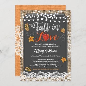 fall in love bridal shower rustic chalkboard invitation