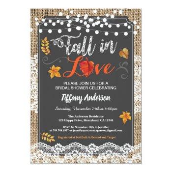 Fall In Love Bridal Shower Rustic Chalkboard Invitation Front View