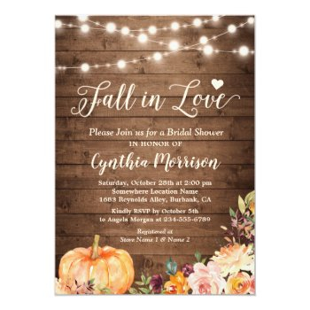 Fall In Love Bridal Shower Rustic Pumpkin Floral Invitation Front View