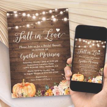 fall in love bridal shower rustic pumpkin floral invitation