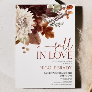 fall in love brown burgundy floral bridal shower invitation