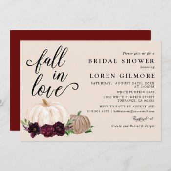 fall in love burgundy boho pumpkin bridal shower invitation