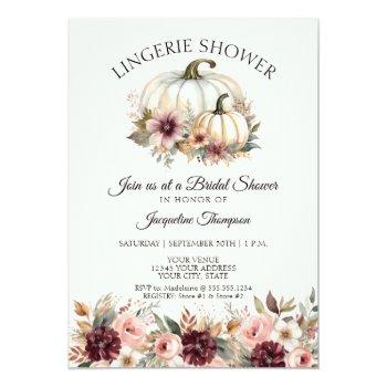 Fall In Love Burgundy Floral Roses Lingerie Shower Invitation Front View
