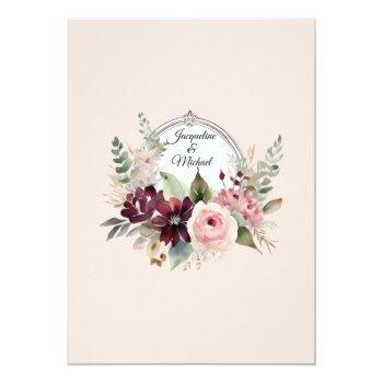 Fall In Love Burgundy Floral Roses Lingerie Shower Invitation Front View