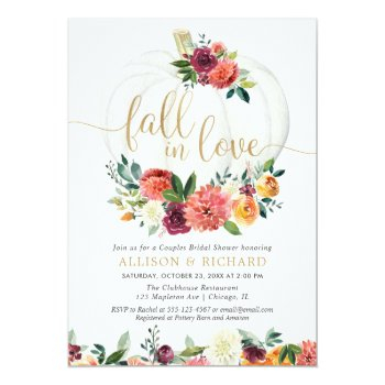 Fall In Love Burgundy Gold Couples Bridal Shower Invitation Front View