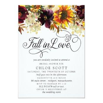 Fall In Love Burgundy Sunflower Bridal Shower Postcard Front View