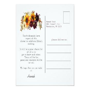 Fall In Love Burgundy Sunflower Bridal Shower Postcard Front View