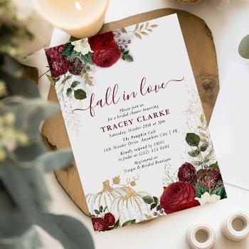 fall in love fall floral pumpkin bridal shower invitation