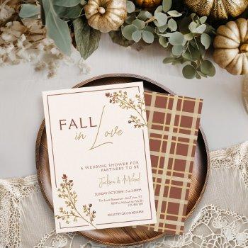 fall in love fall foliage plaid wedding shower invitation