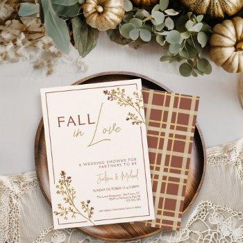 fall in love fall foliage plaid wedding shower invitation