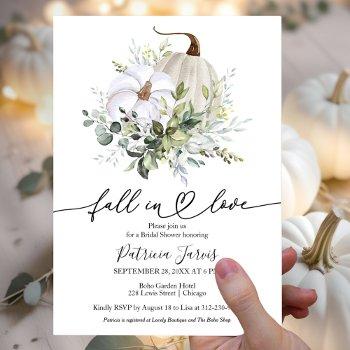 fall in love greenery pumpkin fall bridal shower invitation