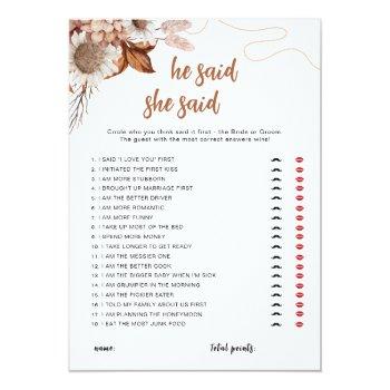 Fall In Love | Guess Who Said It Bridal Shower Invitation Front View