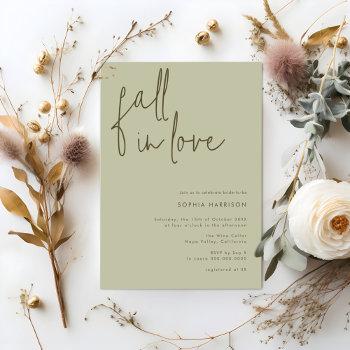 fall in love minimalist sage bridal shower invitation