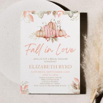 fall in love pink pumpkin bridal shower invitation