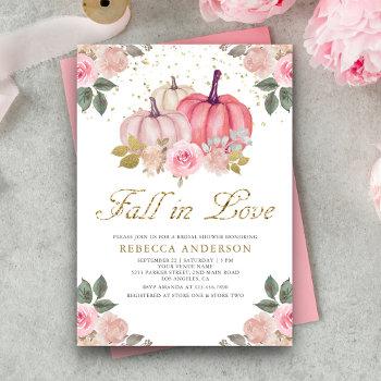 fall in love pink pumpkin floral bridal shower invitation