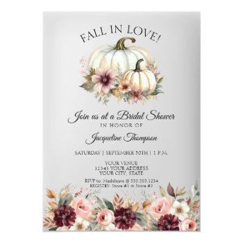 Fall In Love Rose Floral Burgundy Bridal Shower Acrylic Invitations Front View
