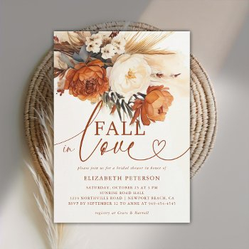 fall in love terracotta pampas boho bridal shower invitation