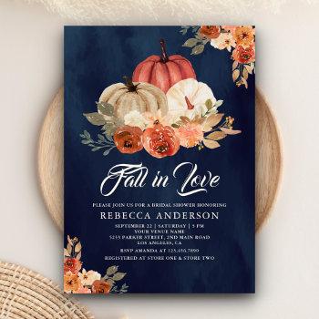 fall in love terracotta pumpkin navy bridal shower invitation