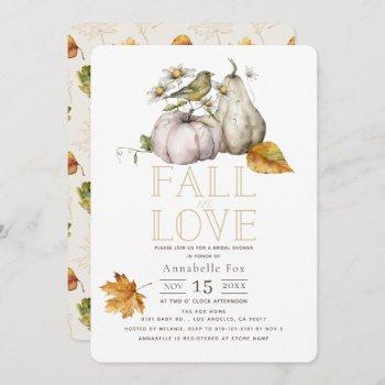 fall in love white pumpkin bird bridal shower invitation