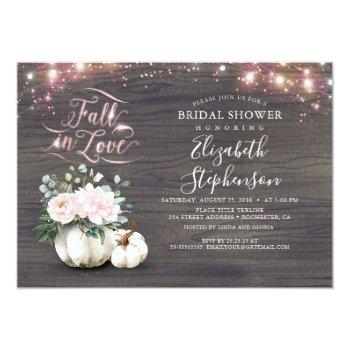 Fall In Love White Pumpkin Rustic Bridal Shower In Invitation Front View