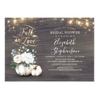 Fall In Love White Pumpkin Rustic Bridal Shower Invitation Front View