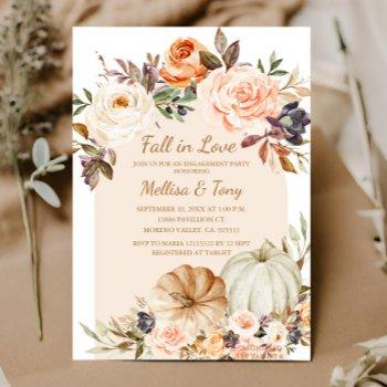 fall modern arch floral pumpkin falling in love   invitation