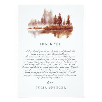 Fall Pine Tree Wood Bridal Shower Thank You Card Front View