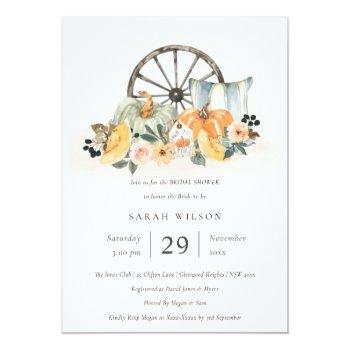 Fall Pumpkin Leafy Floral Bridal Shower Invite Front View