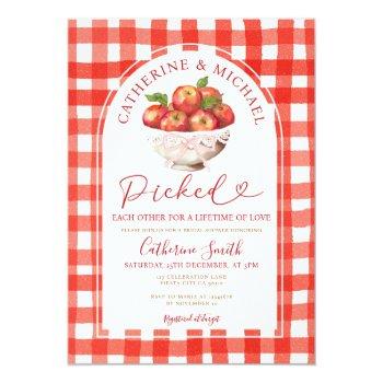Fall Red Apple Bridal Shower Picked Each Other Invitation Front View