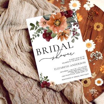 fall terracotta burgundy floral bridal shower invitation