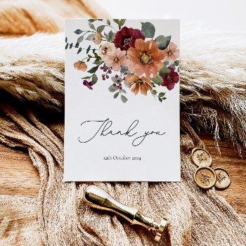 fall terracotta burgundy floral thank you card